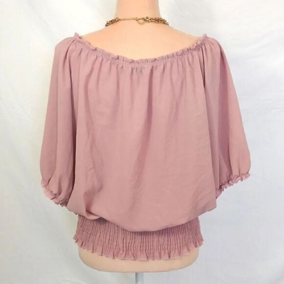 Love J Pink Blush Ruffled Off The Shoulder Smock Hem Blouse 1X - Picture 15 of 17